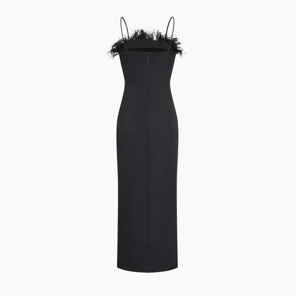 COMMENSE black dress with feather detail - Picture 2 of 5